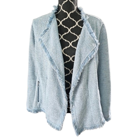 Nic + Zoe Fringe Mix Knit Jacket - Mist (Light Blue) - Picture 7 of 10